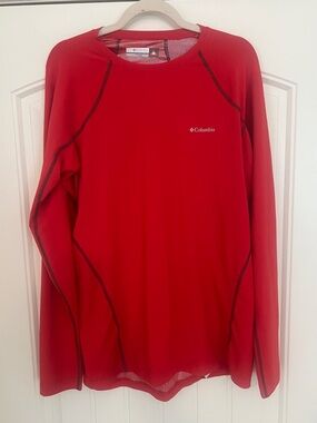 Columbia Men’s OmniHeat Red LS  Performance Top-Gray Contrast Stitching Sz XL